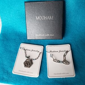 Silver Toned Necklace Set Initial "B"